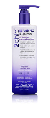 Giovanni 2chic Ultra-Repairing Shampoo bottle highlights color-safe cleansing and nourishing hydration.