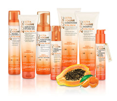 Hair spray on model showing smooth, frizz-free shine.