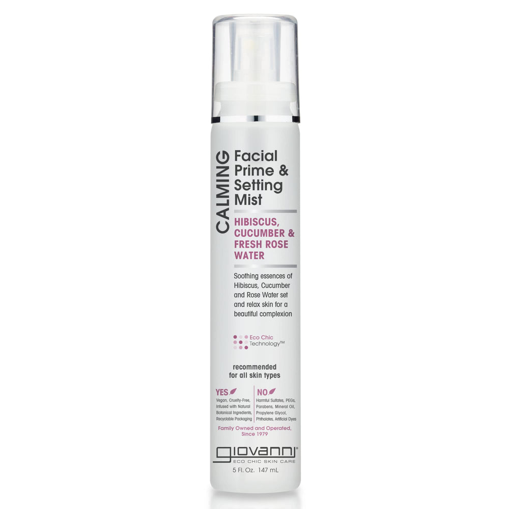 GIOVANNI calming facial prime setting mist hibiscus - refreshing hydration for balanced skin.