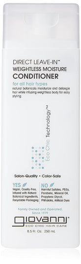 GIOVANNI Direct Leave-In Weightless bottle—delivers light moisture for soft, defined curls.