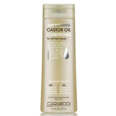 GIOVANNI Smoothing Castor Oil Conditioner bottle promotes hydration and frizz control.