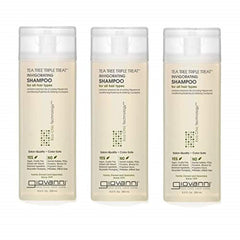 Giovanni Tea Tree Triple Treat bottle pour signals a refreshing cleanse for scalp balance.