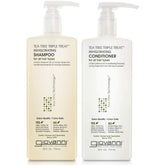 Giovanni Tea Tree Triple Treat Shampoo pour showcases refreshing scalp cleansing.