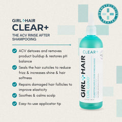 GIRL+HAIR G+H Clear Rinse label close-up showing clarifying formula.