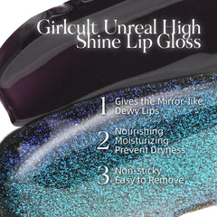 GIRLCULT Glass Shine Lip Gloss texture closeup highlights glossy finish.