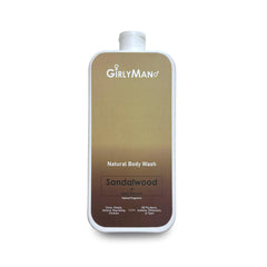 GirlyMan Natural Body Wash bottle pour demonstrates easy, soothing application for a spa-like cleanse.