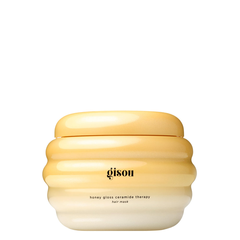 Gisou Honey Gloss Ceramide Therapy Mask jar shows rich texture for deep hydration and shine.