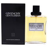 Givenchy Gentleman EDT bottle top view showing rose and leather notes for a refined evening scent