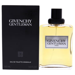 Givenchy Gentleman EDT bottle top view showing rose and leather notes for a refined evening scent
