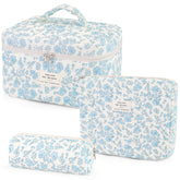 Givurao 3Pcs Cotton Quilted Makeup Bag Set closeup shows soft texture and durable construction for daily use