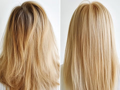 GK Hair Bombshell Cream applied to blonde hair for brassy neutralization and shine.