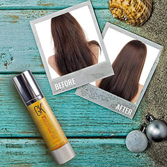 GK HAIR oil applied to hair ends for smooth distribution.