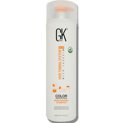 GK HAIR vegan color-treated shampoo bottle shows color protection and deep hydration.