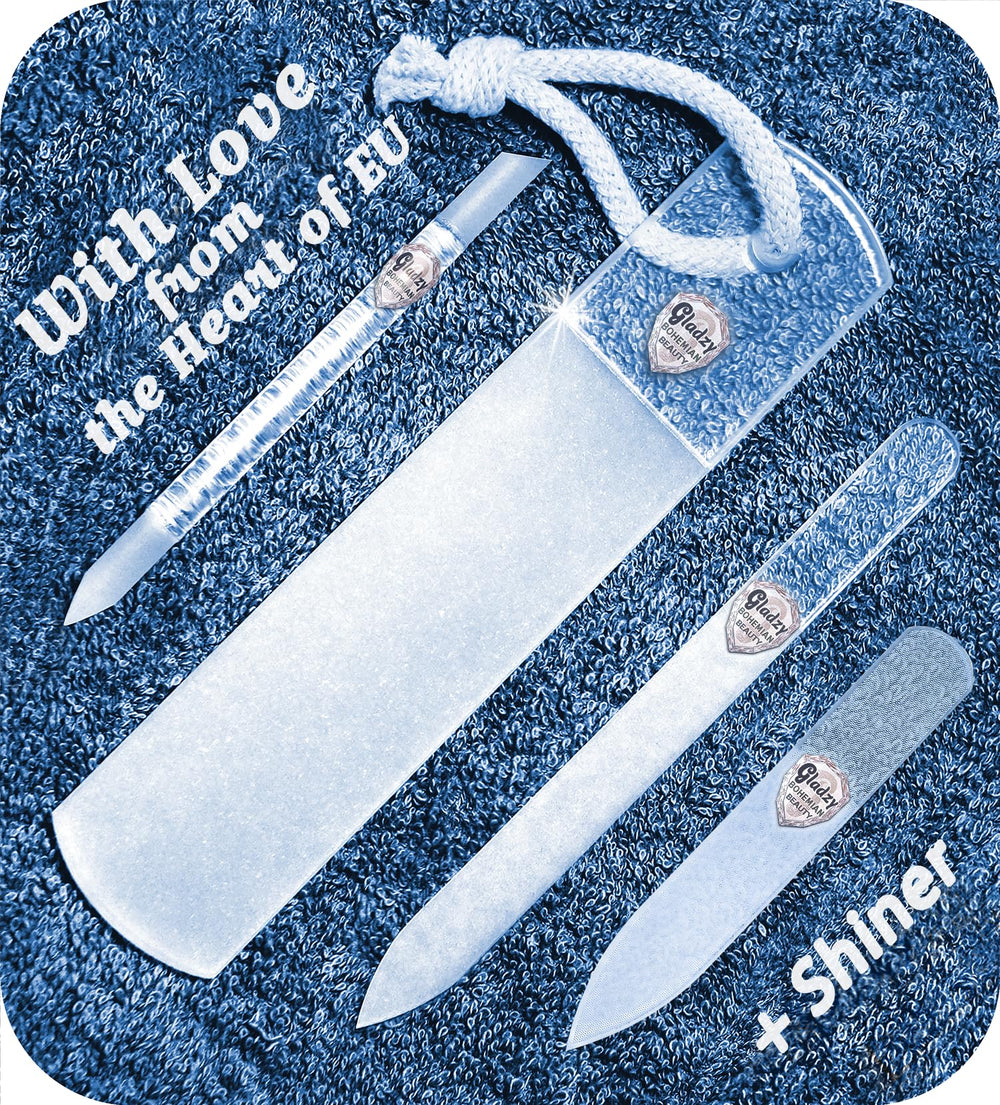 Gladzy Czech glass nail-file buffer for natural nails with dual sides, smoothing edges