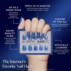 Glamnetic blue celestial nails showcase 3D graphics for standout look.