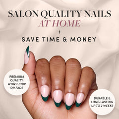 Glamnetic Château nails dark forest-green tip for subtle glam at work