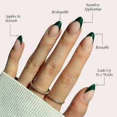 Glamnetic Château short almond nails with glossy finish for chic comfort