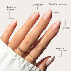 Glamnetic Heavenly nails semi-transparent nude base with subtle French tip for natural-looking nails.