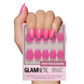 Glamnetic hot pink press-on nails closeup with vibrant color for bold everyday style.