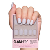 Glamnetic Lilac Gray nails close-up; opaque shade for versatile everyday wear