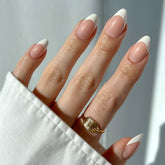 Glamnetic MaDamn French Tip nails with UV finish for a natural, salon-like look.