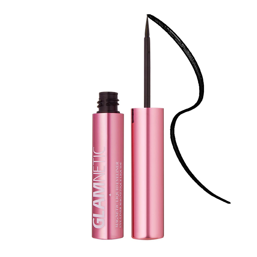 Glamnetic magnetic eyeliner liquid black application close-up for precise lines and lash hold