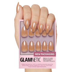 Glamnetic Maple Glaze nails on swatch showing neutral nude-brown glaze finish