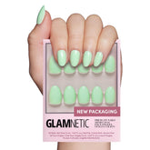 Glamnetic Mint Green nails packaged kit for home manicure with salon-grade quality.