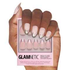 Glamnetic Mirror Mirror nails closeup chrome shimmer for durable salon-style wear.