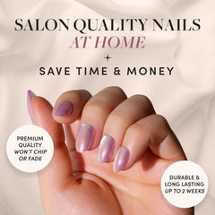 Glamnetic Oyster cat eye nails showing moonlit shimmer for a chic, premium look.