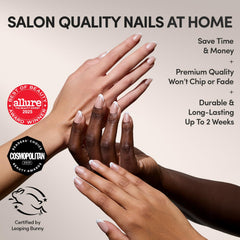 Glamnetic Pearlfect nails close-up shows glazed pearlescent finish for chic French tips.