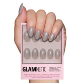 Glamnetic Pure Gray nails kit box with 30 nails and storage for at-home salon-ready style.