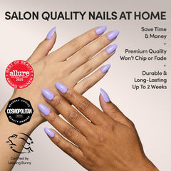 Set Glamnetic de 30 úñas azul lavanda con 15 tallas para ajuste personalizado