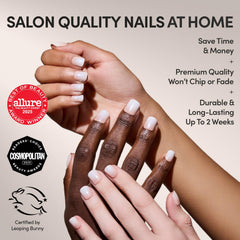 Glamnetic soft whip ombre nails on hand show glossy neutral finish