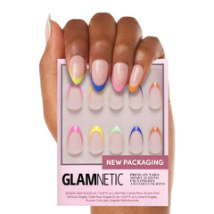 Glamnetic Sprinkles rainbow French tip close-up for natural almond nails.