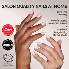Forma ovalada corta Glamnetic White Swan para estilo minimalista.