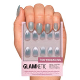 Glamnetic Unicorn Tears nails in misty gray velvet finish for daily chic wear.