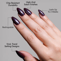 Glamnetic UV-coated nail surface close-up shows chip-resistant gloss and long wear potential.