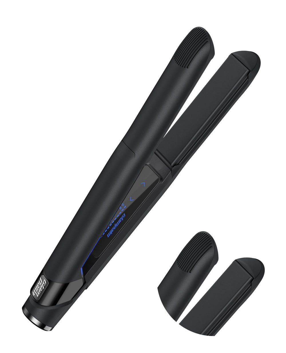 GlamPalm GP201T pure black flatiron viewed front-on for sleek styling.