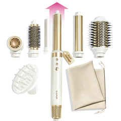 GlamUp dual voltage 6-in-1 styler in use for versatile styling and travel-ready power