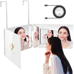 GLDDAO LED 3-Way Mirror back-head angled view aids braiding accuracy