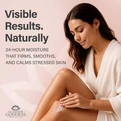 Glimmer Goddess almond oil and coconut oil image suggests natural hydration nourishment.