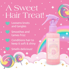 Glimmer Wish detangler mist application close-up showing slip-enhanced spray for smooth tangles.