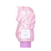 Glimmer Wish unicorn kids shampoo bottle front; vibrant design fosters enjoyable, gentle bath-time cleansing.