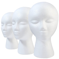 GliSun 3pcs foam wig head pack for durable wig display and easy organization.
