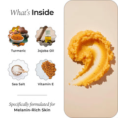 Glo Melanin Turmeric Scrub sea salt particles closeup highlighting exfoliation