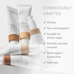 Glo Skin Beauty SPF 30 label emphasizes UVA/UVB and blue light protection.
