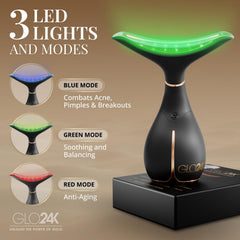 GLO24K triple-mode red-light massage highlights versatile treatment options.