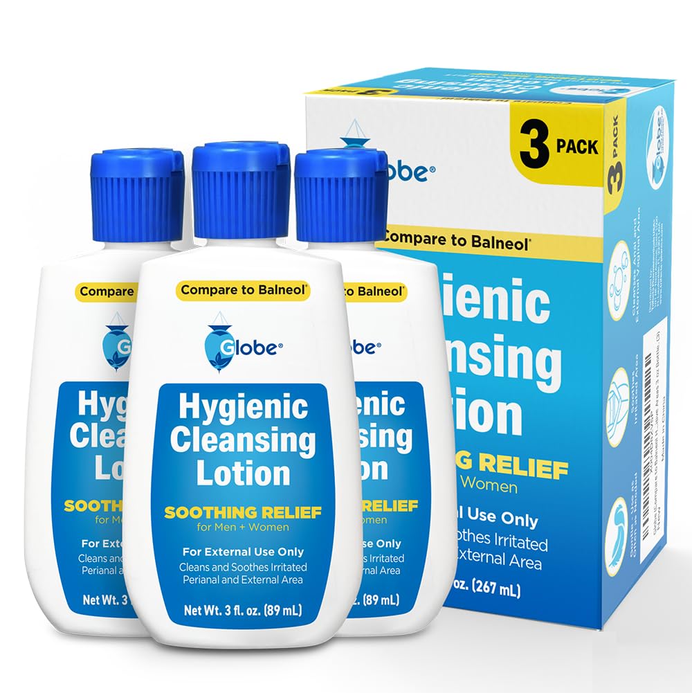 Globe Hygienic Cleansing Lotion bottle pour demonstrates easy, waterless cleansing on the go