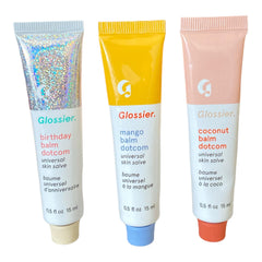 Glossier Balm Dotcom Trio Birthday: soft shimmer with natural glow.